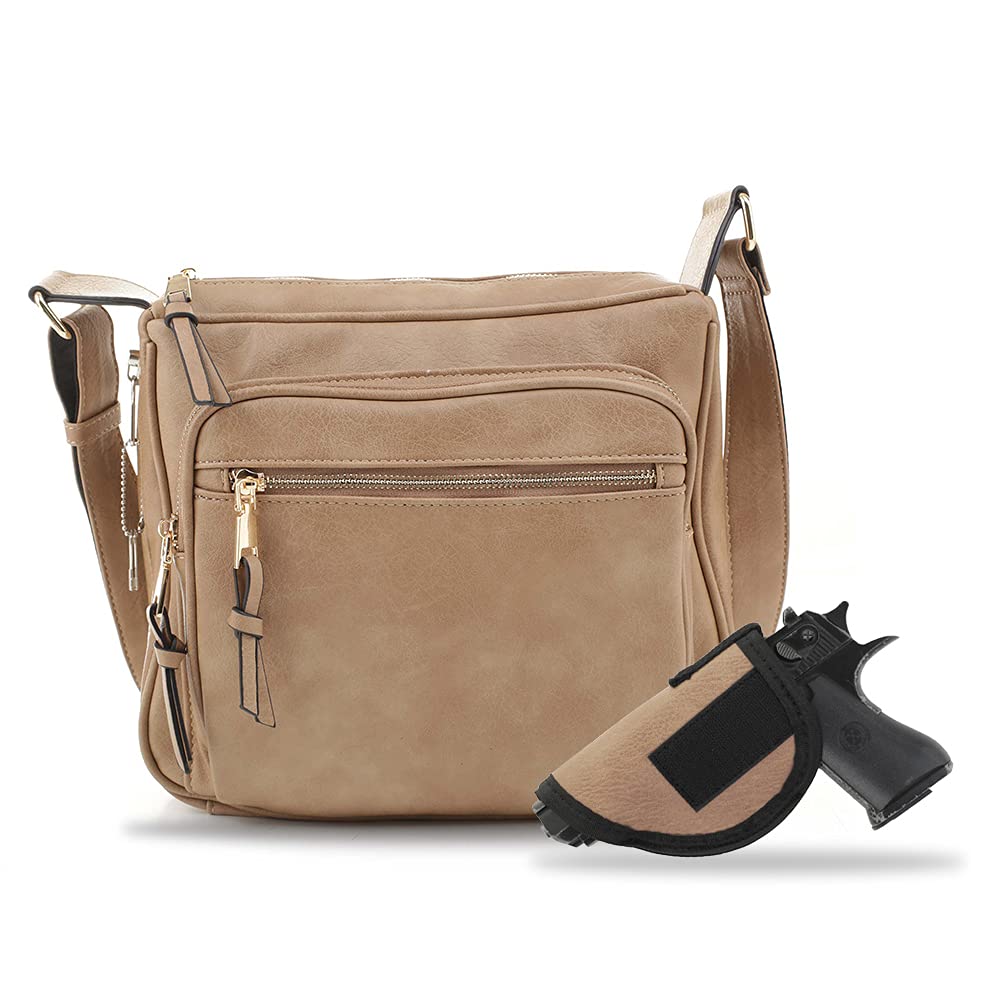 Concealed Crossbody RFID Blocking Lock Firearm Removable Holster-Taupe