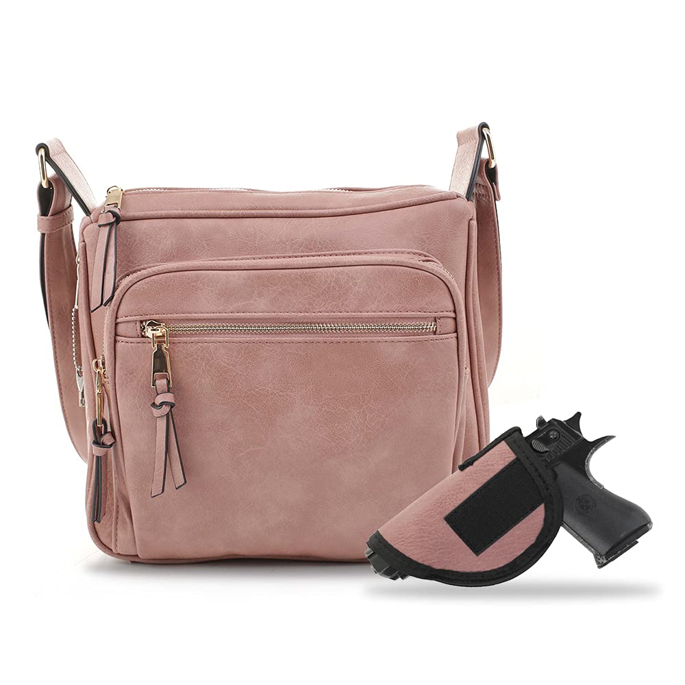 Concealed Crossbody RFID Blocking Lock Firearm Removable Holster-Mauve